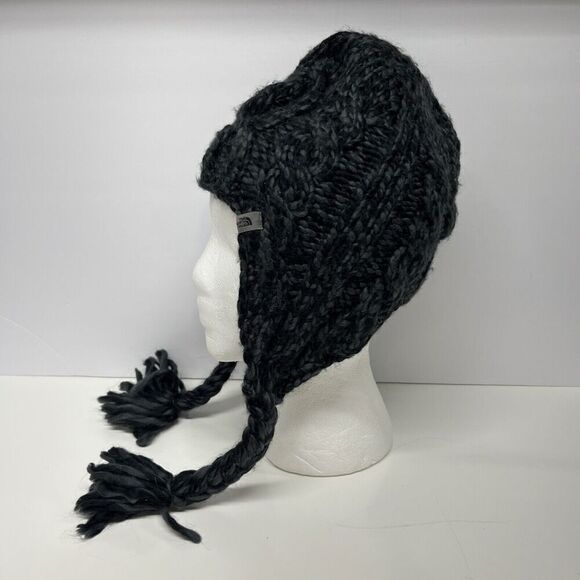 The North Face Women's OS Peruvian Cable Wool Blend Beanie Hat Ski Snow Black - Picture 6 of 8
